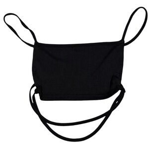 SHEIN Black Ribbed Crop Top Tie Strap Minimalist Y2K